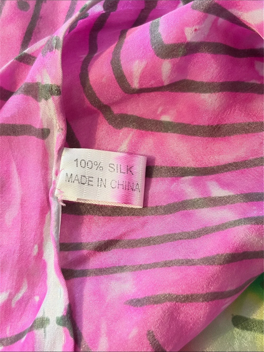 Vibrant Green, White and Pink Geometric Patterned Women's Scarf -  100% Silk
